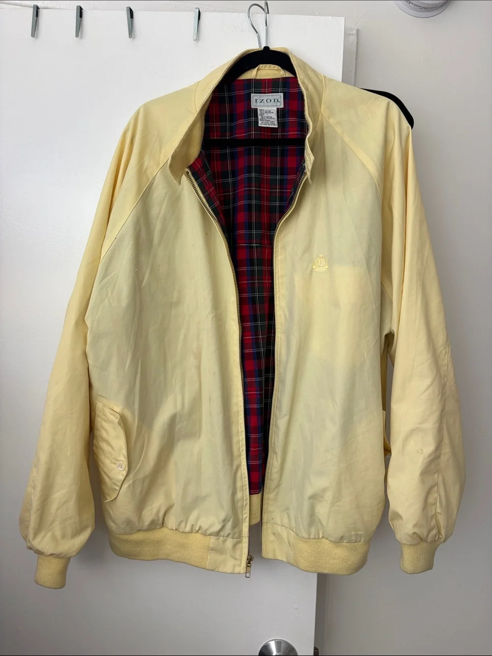 Izod Pale Yellow Bomber Jacket with Tartan Lining